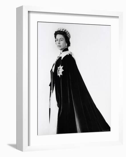 Queen Elizabeth II in Robes and Wearing the Order of the Garter, England-Cecil Beaton-Framed Photographic Print