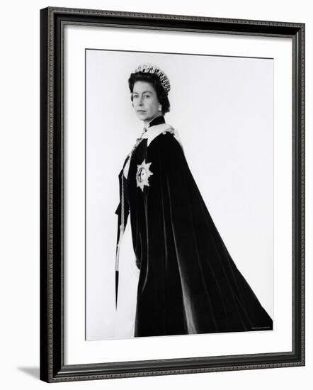 Queen Elizabeth II in Robes and Wearing the Order of the Garter, England-Cecil Beaton-Framed Photographic Print