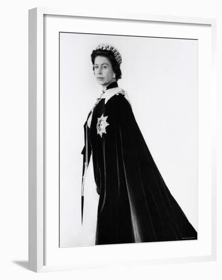 Queen Elizabeth II in Robes and Wearing the Order of the Garter, England-Cecil Beaton-Framed Photographic Print