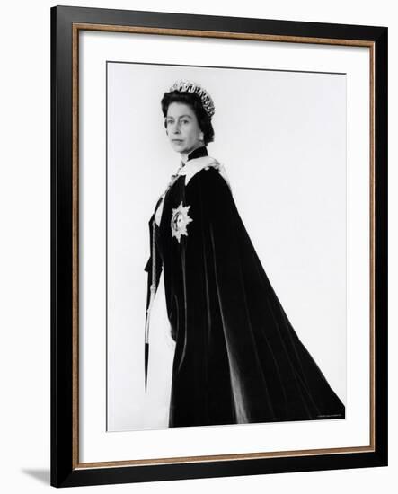 Queen Elizabeth II in Robes and Wearing the Order of the Garter, England-Cecil Beaton-Framed Photographic Print