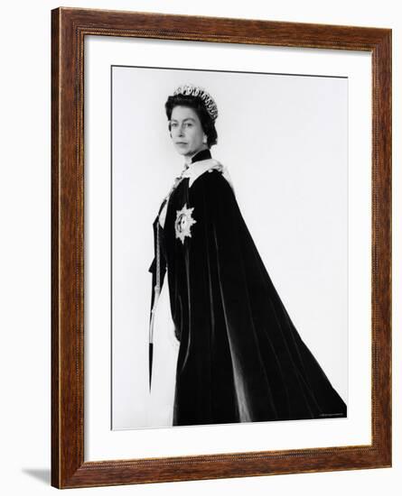 Queen Elizabeth II in Robes and Wearing the Order of the Garter, England-Cecil Beaton-Framed Photographic Print