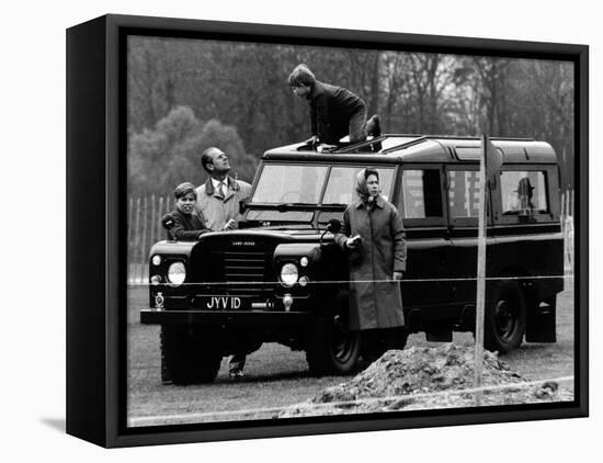 Queen Elizabeth II Looks on as Prince Edward Plays on the Roof of Their Land Rover-null-Framed Premier Image Canvas