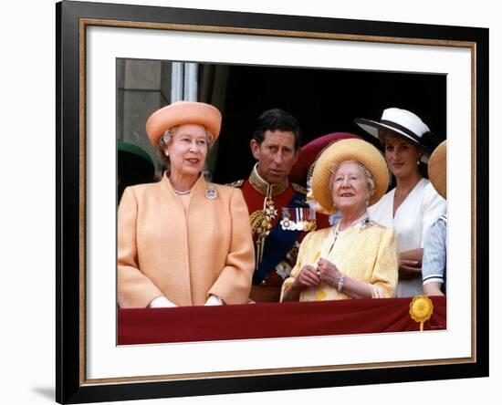 Queen Elizabeth II, Prince Charles and Princess Diana at Buckingham Palace-null-Framed Photographic Print