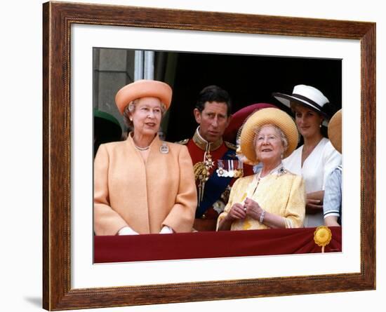 Queen Elizabeth II, Prince Charles and Princess Diana at Buckingham Palace-null-Framed Photographic Print