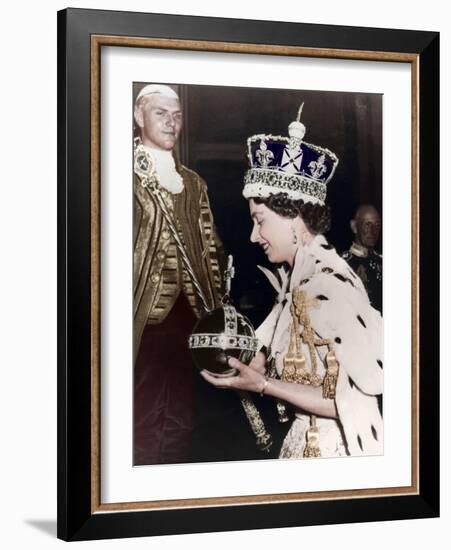 Queen Elizabeth II Returning to Buckingham Palace after Her Coronation, 1953-null-Framed Giclee Print