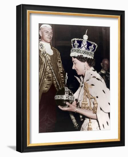 Queen Elizabeth II Returning to Buckingham Palace after Her Coronation, 1953-null-Framed Giclee Print