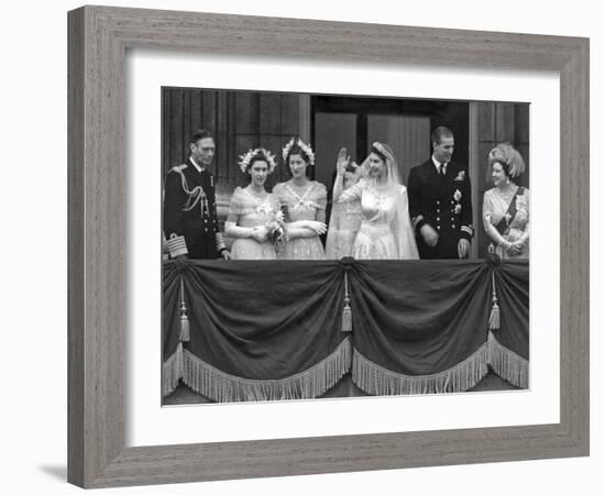 Queen Elizabeth II Wedding, family group on balcony-Associated Newspapers-Framed Photo