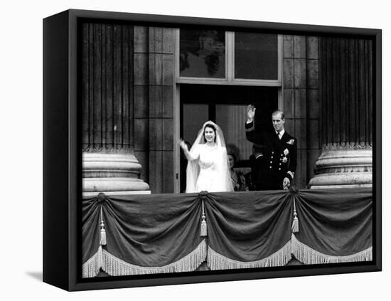 Queen Elizabeth Ii Wedding, the Couple Wave from the Balcony-Associated Newspapers-Framed Stretched Canvas