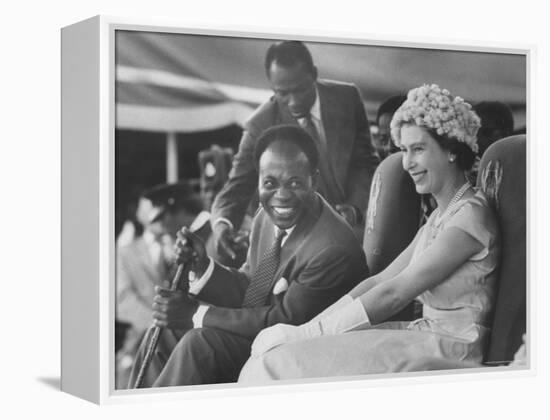 Queen Elizabeth II with Kwame Nkrumah During Her Visit to Ghana-Paul Schutzer-Framed Premier Image Canvas