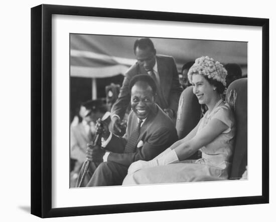 Queen Elizabeth II with Kwame Nkrumah During Her Visit to Ghana-Paul Schutzer-Framed Premium Photographic Print