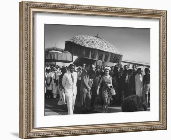 Queen Elizabeth Ii with Kwame Nkrumah During Her Visit to Ghana-null-Framed Photographic Print