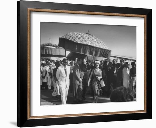 Queen Elizabeth Ii with Kwame Nkrumah During Her Visit to Ghana-null-Framed Photographic Print