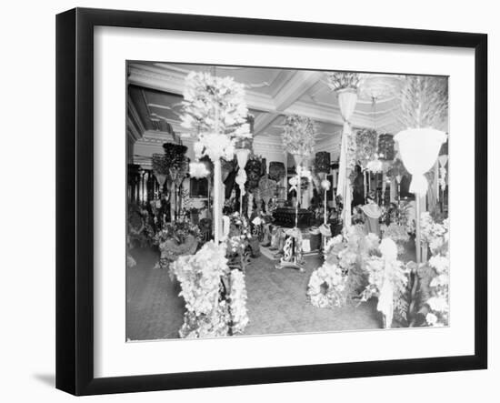Queen Liliuokalani's coffin in the throne room at Iolani Palace, Honolulu, 1917-null-Framed Photographic Print