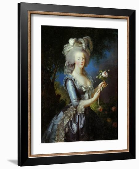 Queen Marie Antoinette with a Rose, 1783-Elisabeth Vigee Le Brun-Framed Art Print