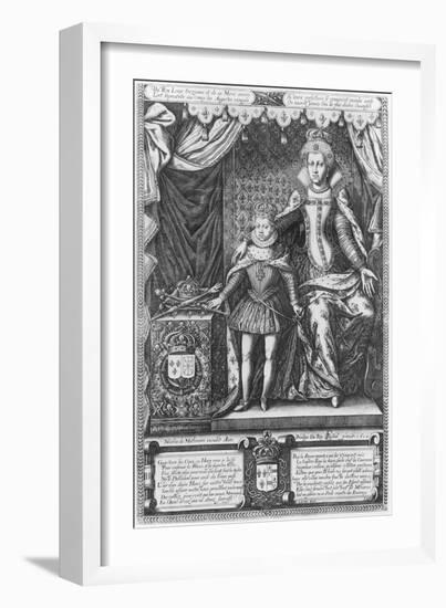 Queen Marie de Medicis and Louis XIII as a Child, Engraved by Nicolas de Mathoniere-Francois Quesnel-Framed Giclee Print