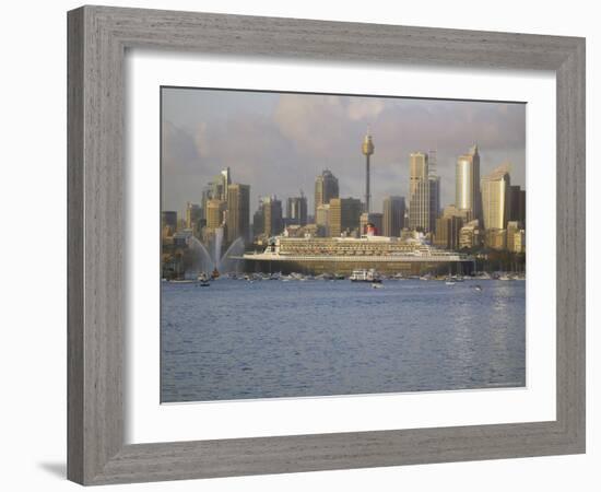 Queen Mary 2 on Maiden Voyage Arriving in Sydney Harbour, New South Wales, Australia-Mark Mawson-Framed Photographic Print