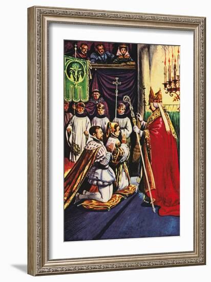 Queen Mary Marrying Prince Philip of Spain at Winchester (Colour Litho)-Peter Jackson-Framed Giclee Print