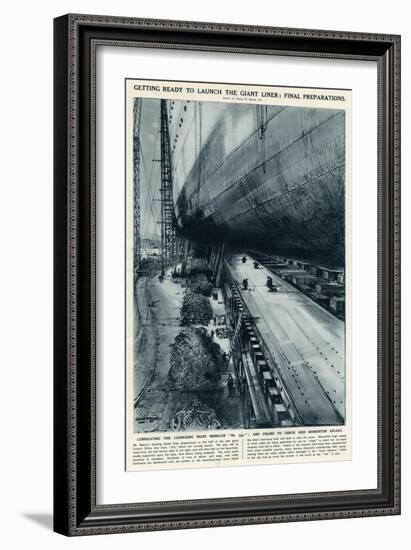 Queen Mary Ocean Liner, Final Preparations for Launch-Frank H. Mason-Framed Art Print