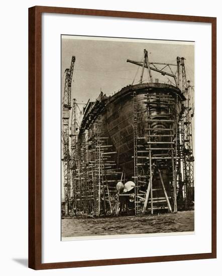 Queen Mary Ocean Liner, in Construction-null-Framed Photographic Print