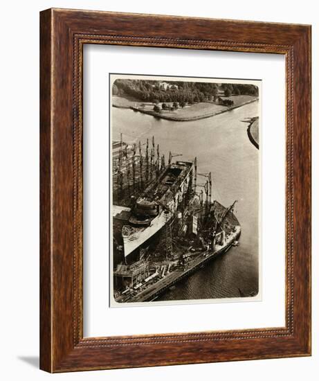 Queen Mary Ocean Liner, in Construction-null-Framed Art Print