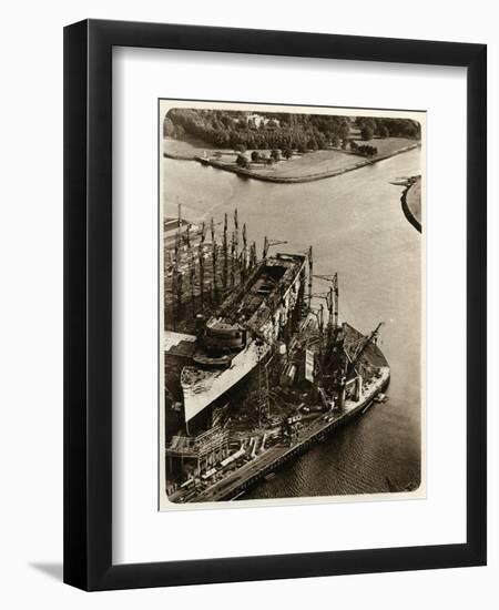 Queen Mary Ocean Liner, in Construction-null-Framed Art Print