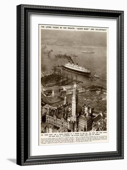 'Queen Mary' Ocean Liner, Passing French Liner L'Atlantique-null-Framed Art Print