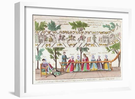 Queen Mathilda and Her Servants Weaving the Bayeux Tapestry, Scene from a Vaudeville Performance-null-Framed Giclee Print