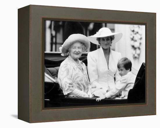 Queen Mother with Princess Diana and Prince William in an open carriage-null-Framed Premier Image Canvas