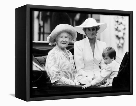 Queen Mother with Princess Diana and Prince William in an open carriage-null-Framed Premier Image Canvas