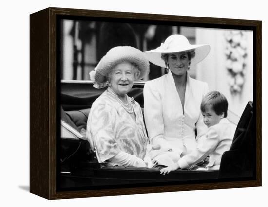 Queen Mother with Princess Diana and Prince William in an open carriage-null-Framed Premier Image Canvas