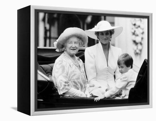 Queen Mother with Princess Diana and Prince William in an open carriage-null-Framed Premier Image Canvas