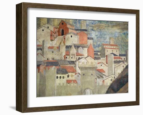 Queen of Sheba Adoring the Bridge Made of the Wood of the True Cross, Jerusalem, c.1464-Piero della Francesca-Framed Giclee Print