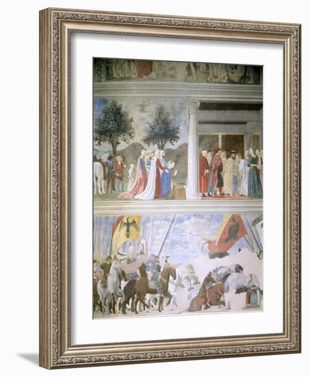 Queen of Sheba Worshipping the Wood of the True Cross, Reception of Sheba by King Solomon-Piero della Francesca-Framed Giclee Print