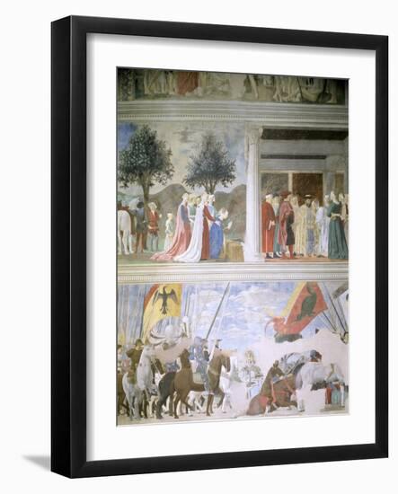 Queen of Sheba Worshipping the Wood of the True Cross, Reception of Sheba by King Solomon-Piero della Francesca-Framed Giclee Print