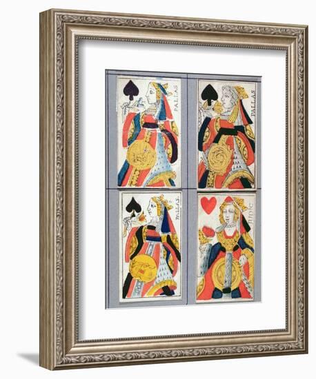 Queen of Spades and Queen of Hearts Playing Cards, 17th - 18th Century (Coloured Wood Engraving)-French-Framed Giclee Print