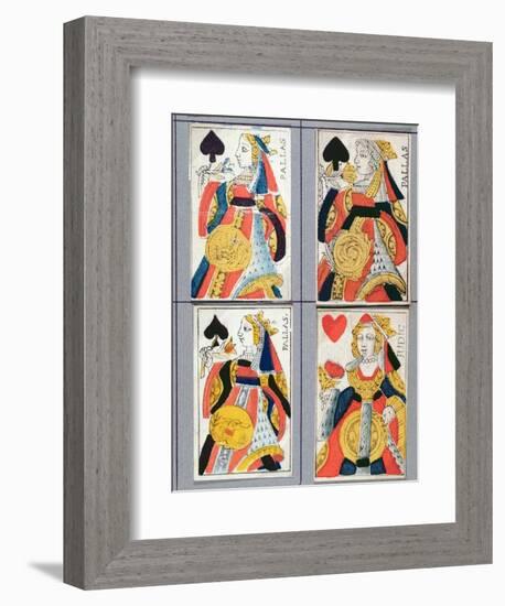 Queen of Spades and Queen of Hearts Playing Cards, 17th - 18th Century (Coloured Wood Engraving)-French-Framed Giclee Print