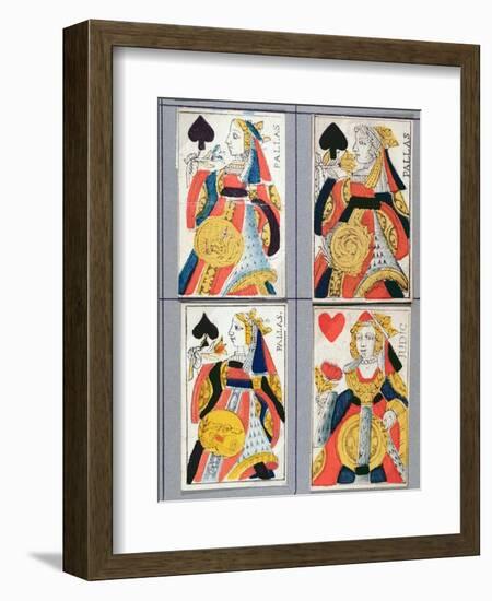 Queen of Spades and Queen of Hearts Playing Cards, 17th - 18th Century (Coloured Wood Engraving)-French-Framed Giclee Print
