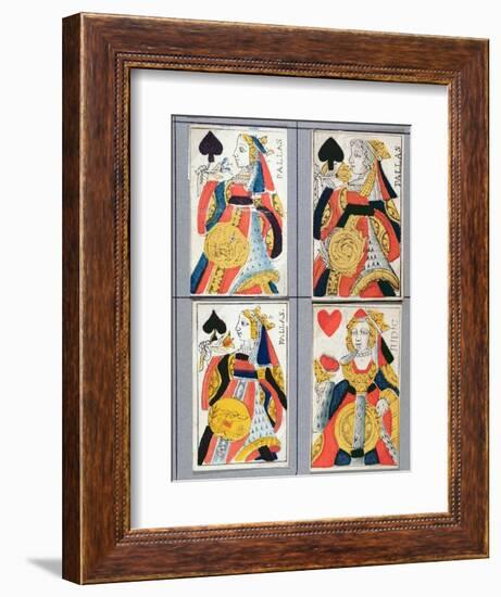 Queen of Spades and Queen of Hearts Playing Cards, 17th - 18th Century (Coloured Wood Engraving)-French-Framed Giclee Print