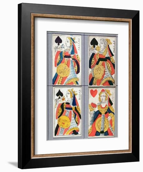 Queen of Spades and Queen of Hearts Playing Cards, 17th - 18th Century (Coloured Wood Engraving)-French-Framed Giclee Print