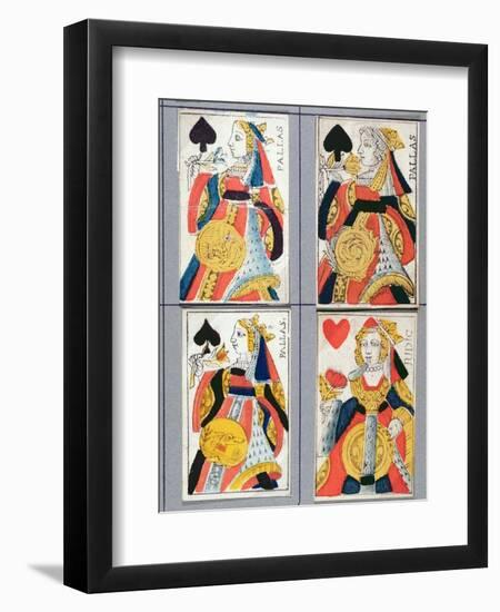 Queen of Spades and Queen of Hearts Playing Cards, 17th - 18th Century (Coloured Wood Engraving)-French-Framed Giclee Print