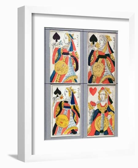 Queen of Spades and Queen of Hearts Playing Cards, 17th - 18th Century (Coloured Wood Engraving)-French-Framed Giclee Print