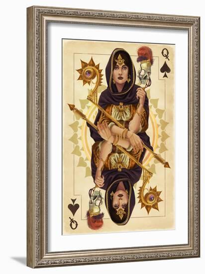 Queen of Spades - Playing Card-Lantern Press-Framed Art Print