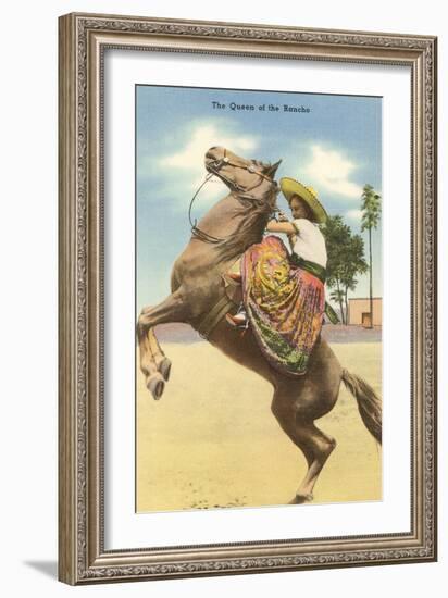 Queen of the Rancho, Charra on Horse-null-Framed Art Print