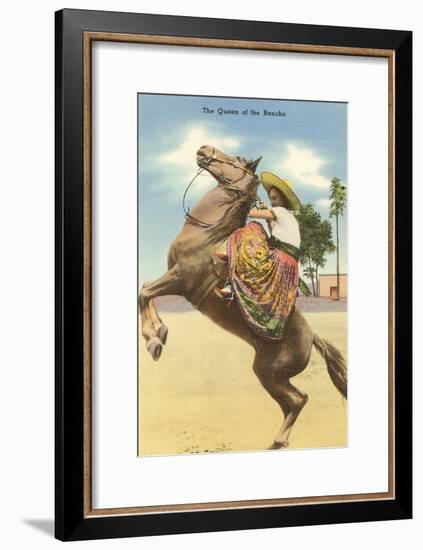 Queen of the Rancho, Charra on Horse-null-Framed Art Print