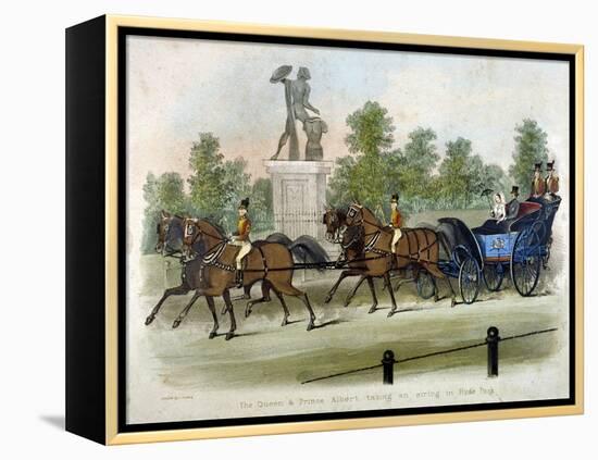 Queen Victoria and Prince Albert Taking Air in Hyde Park, London, C1840-James Pollard-Framed Premier Image Canvas