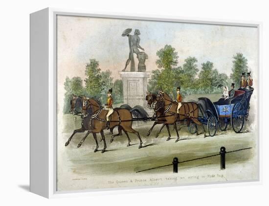 Queen Victoria and Prince Albert Taking Air in Hyde Park, London, C1840-James Pollard-Framed Premier Image Canvas