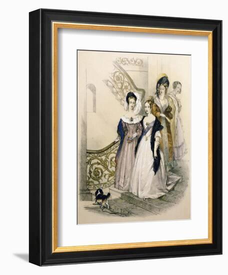 Queen Victoria on a Staircase with Ladies in Waiting. Published by Ackermann, 1837-null-Framed Giclee Print