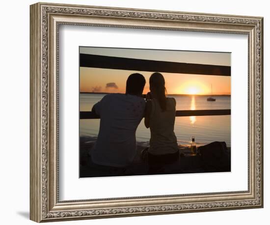 Queensland, Fraser Island, A Couple with Video Camera in Hand Watch Sunset from a Pier, Australia-Andrew Watson-Framed Photographic Print