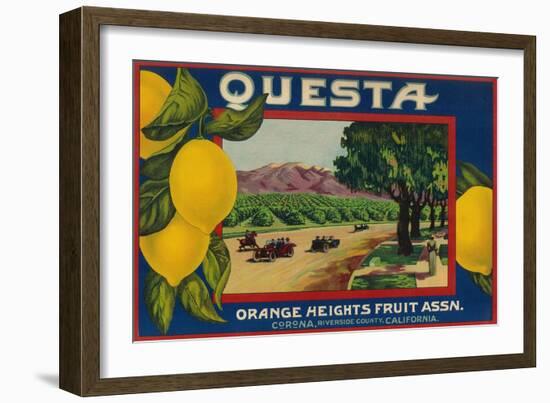 Questa Lemon Label - Corona, CA-Lantern Press-Framed Art Print