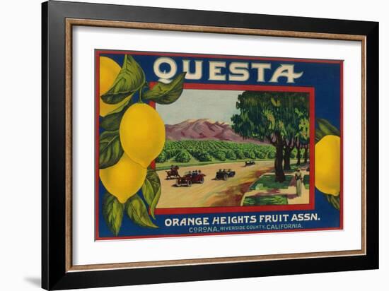 Questa Lemon Label - Corona, CA-Lantern Press-Framed Art Print